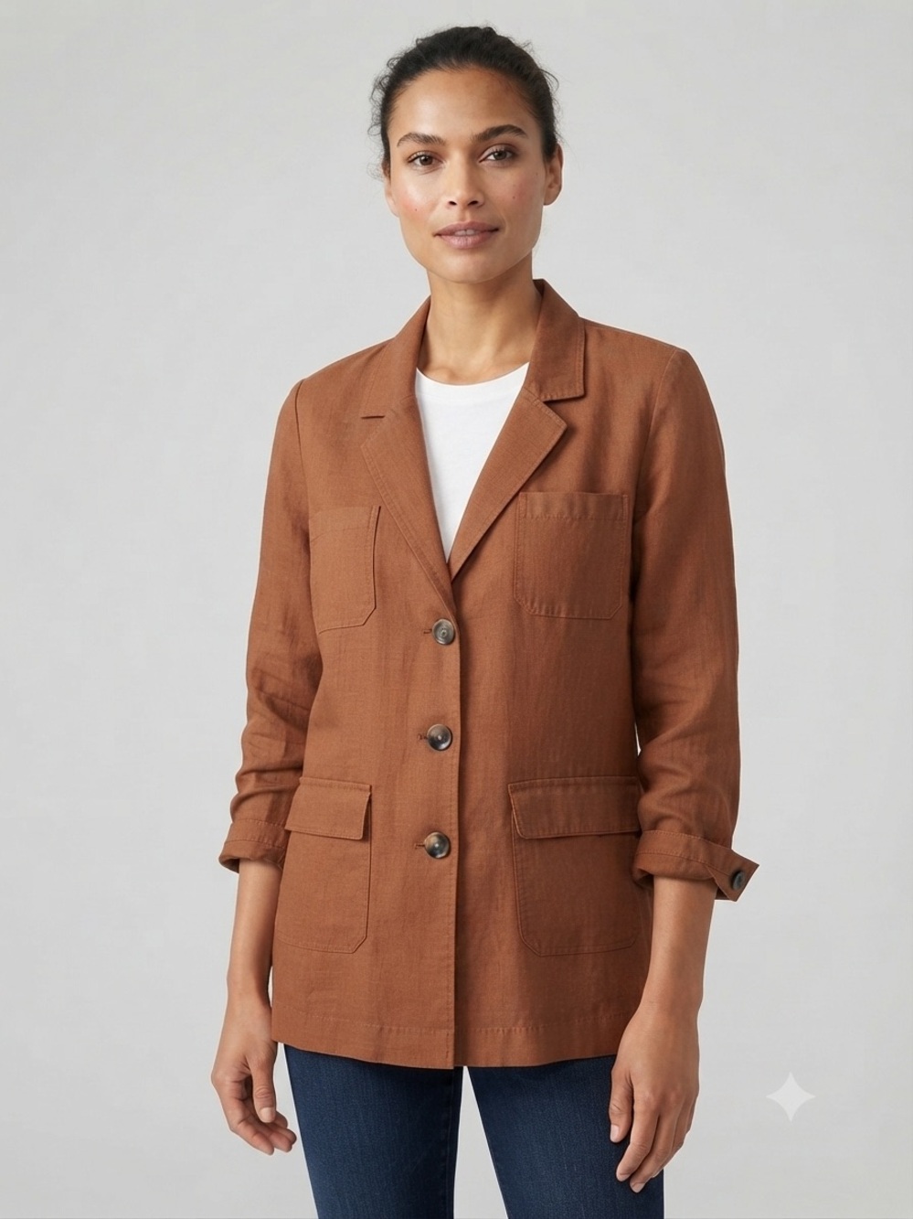 J.Jill Love Linen Brown Utility Blazer XS
